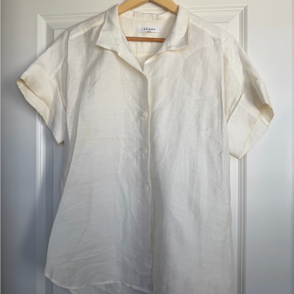 Frame Denim Cream Short Sleeve Shirt